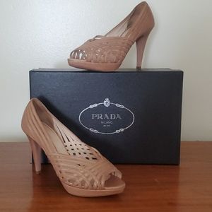 Prada Peep Toe Cutout Pumps